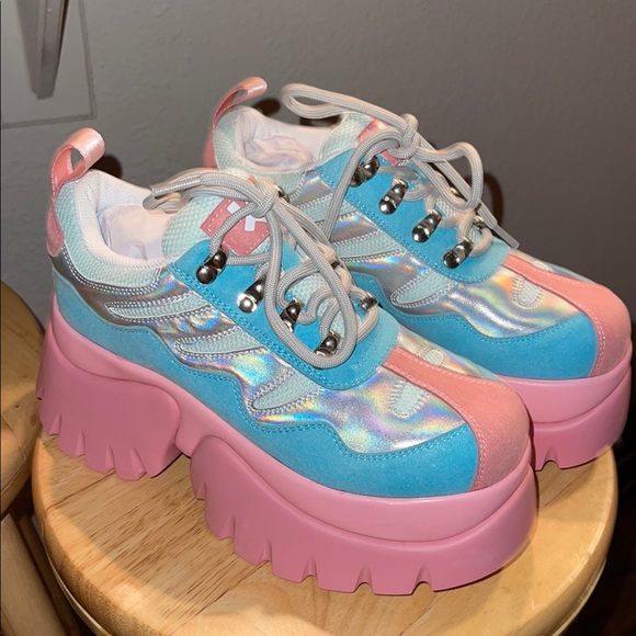Brand new dollskill Holographic Blue and Pink Platform Sneakers